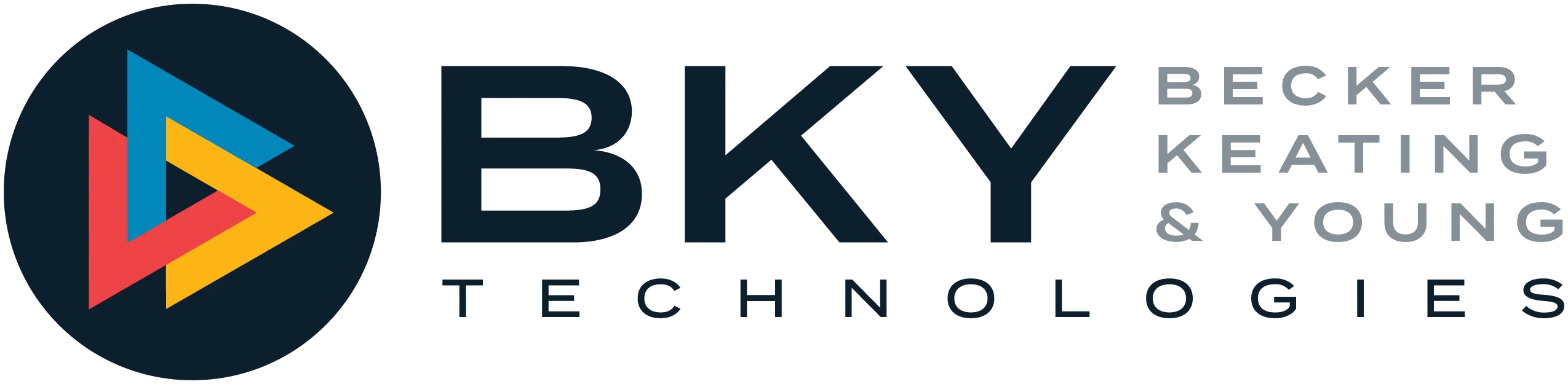 BKY Technologies logo: dark circle with overlapping red, cyan, and yellow triangles and the text BKY Technologies arowed to the right.