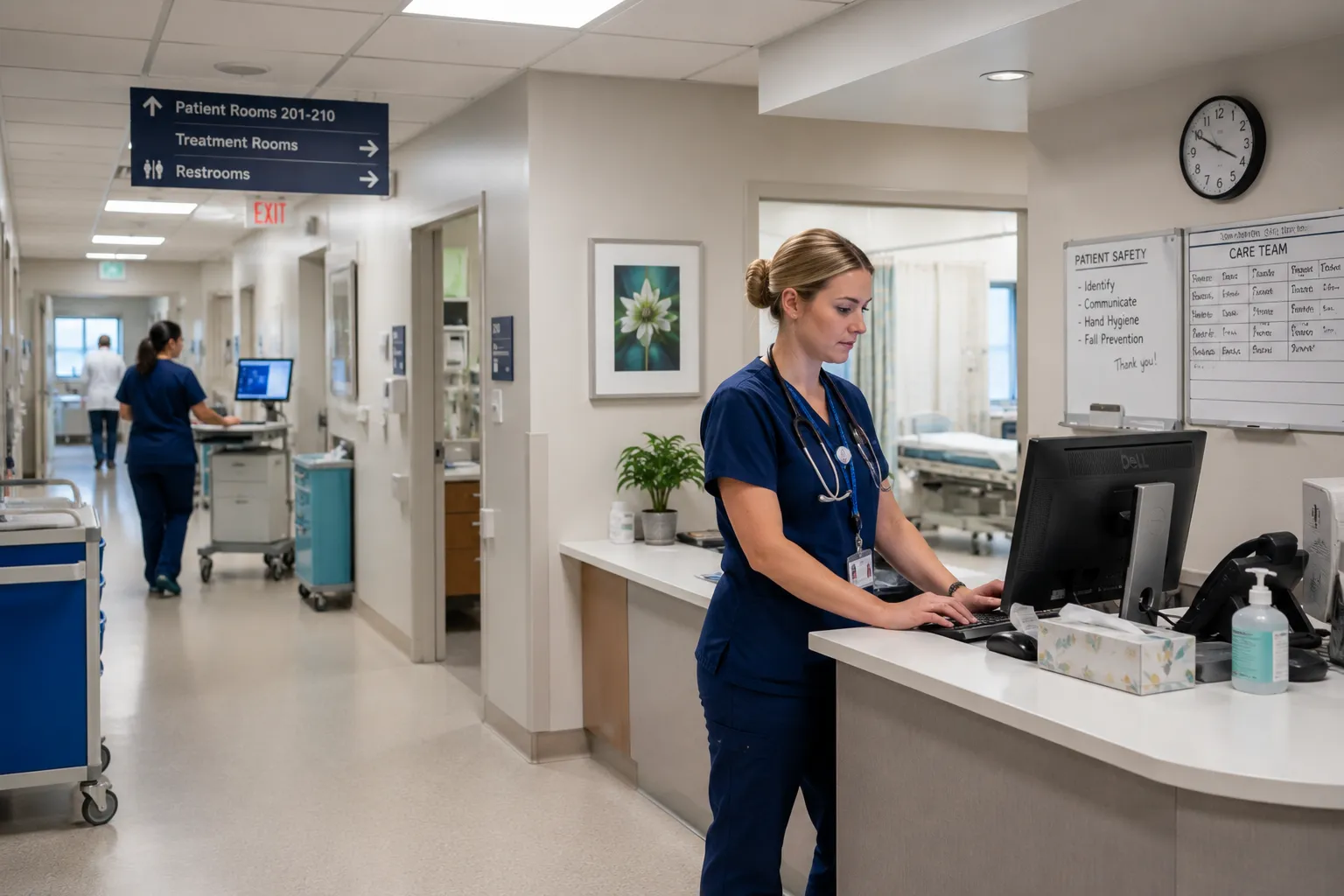 Healthcare professionals working in a clinical environment